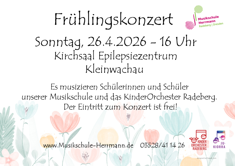 Plakat Frühlingskonzert am 26.4.2026 um 16 Uhr im Kirchsaal Epilepsiezentrum Kleinwachau