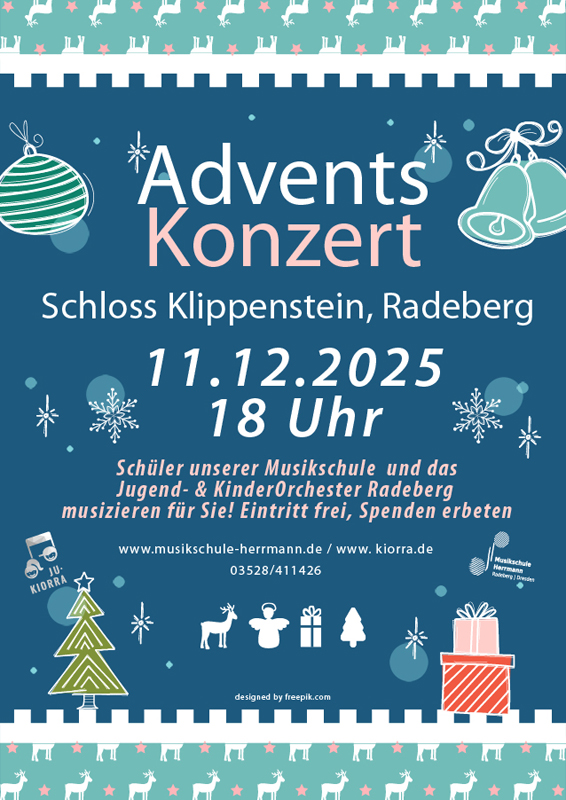 Plakat Adventskonzert am 11.12.2025 um 18 Uhr im Schloss Klippenstein in Radeberg